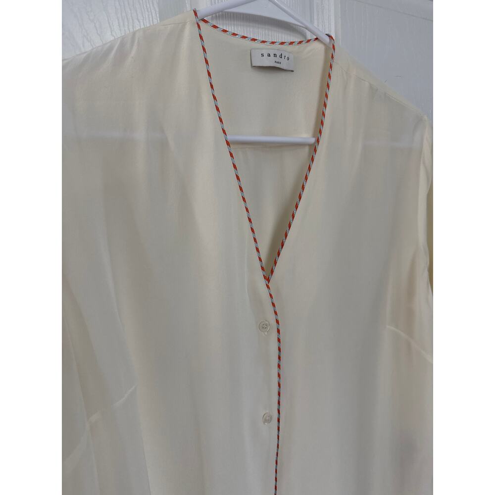 SANDRO Paul washed-silk blouse with fire/ ivory size 3 medium - Picture 8 of 13